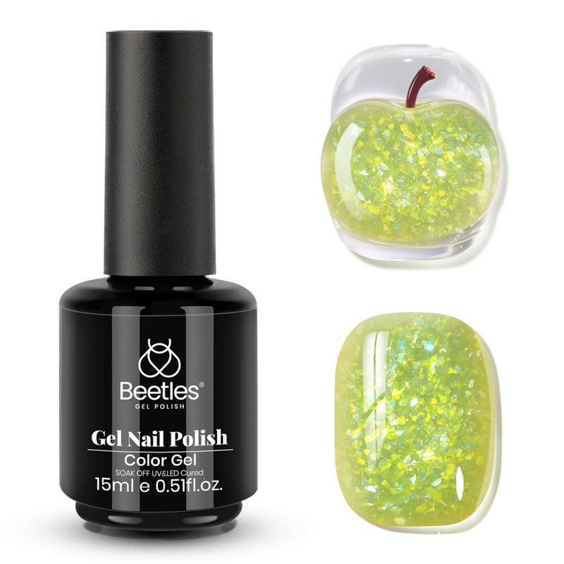 Beetles Lime Green Glitter Gel Nail Polish - Sparkly UV LED Soak Off Color for Summer Nail Art | 15ML