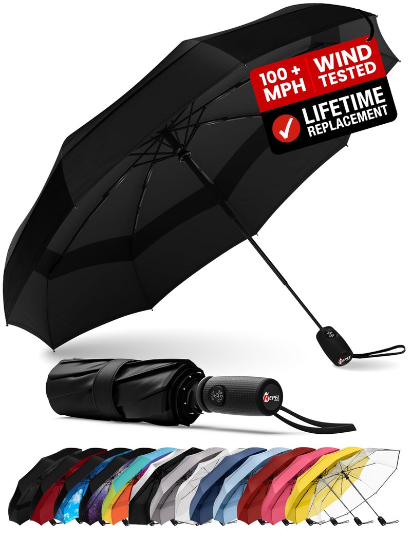 Repel Windproof Travel Umbrella - Compact & Withstands Winds up to 100MPH, Strongest Premium Auto Folding Umbrella for Rain and Sun - Durable, Light & Portable for Women & Men, Fits Backpack & Cars
