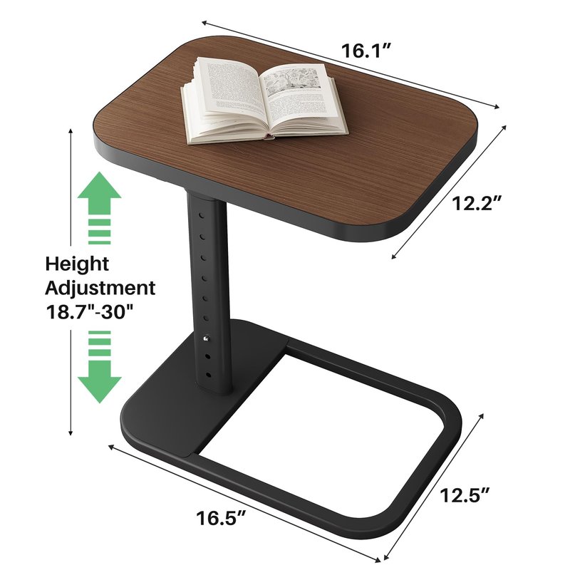 Kitstorack Upgraded TV Tray Table with Panel Lock, 90° Flip-Over Design & Adjustable Height, Sofa Arm Side Table for Eating, Laptop, Couch, Bed, or Small Spaces, Espresso