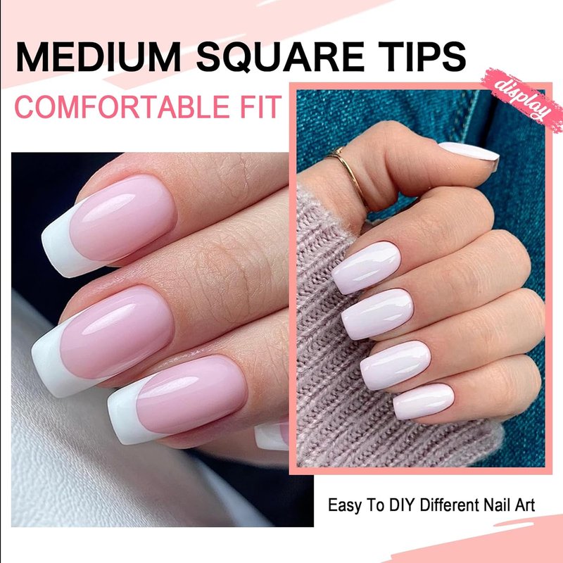 Medium Square Half Cover Nail Tips - 224pcs Full Matte No C Curve Gel Gelly Tips, with Position Line & 12 Sizes for Perfect Nail Extensions