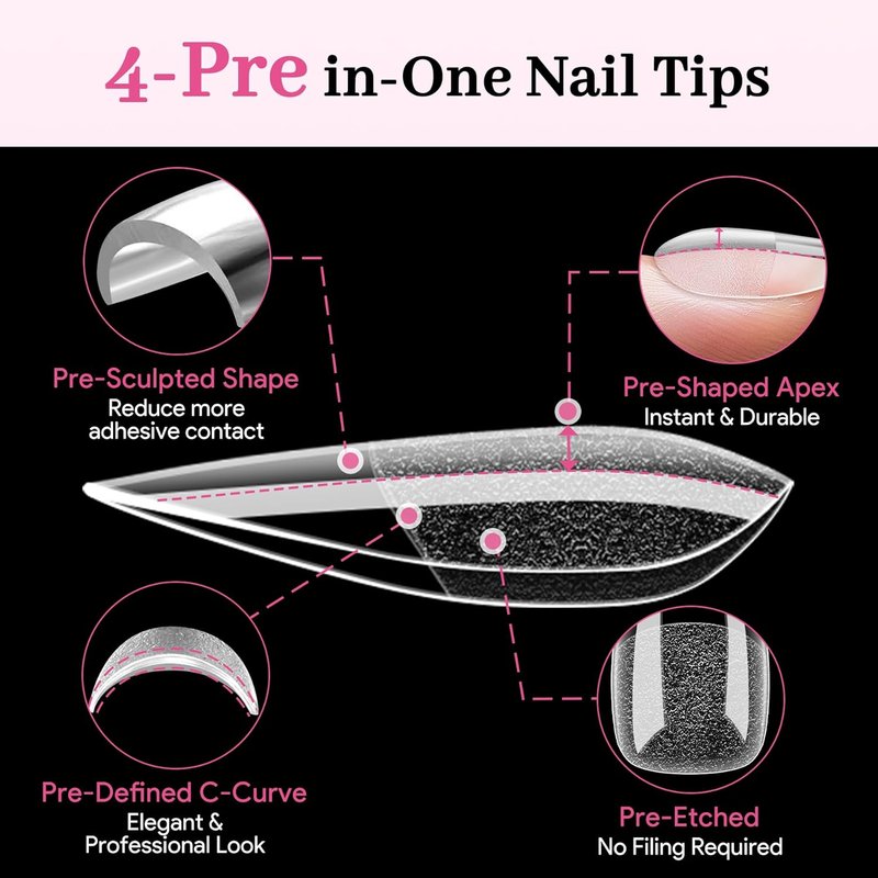 Skiennix Medium Almond Nail Tips - 240 PCS Clear Soft Press-On Extensions | 15 Sizes for DIY & Salon Use