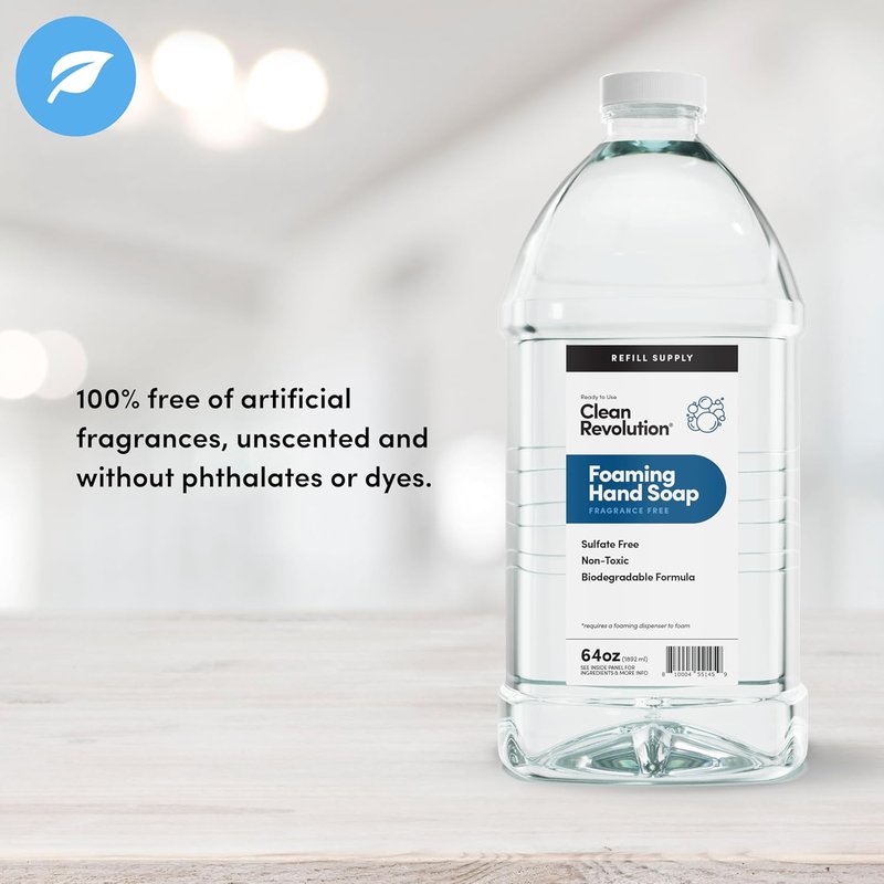Clean Revolution Foaming Hand Soap Refill - Fragrance-Free, Ready-to-Use Formula, 64 Fl Oz
