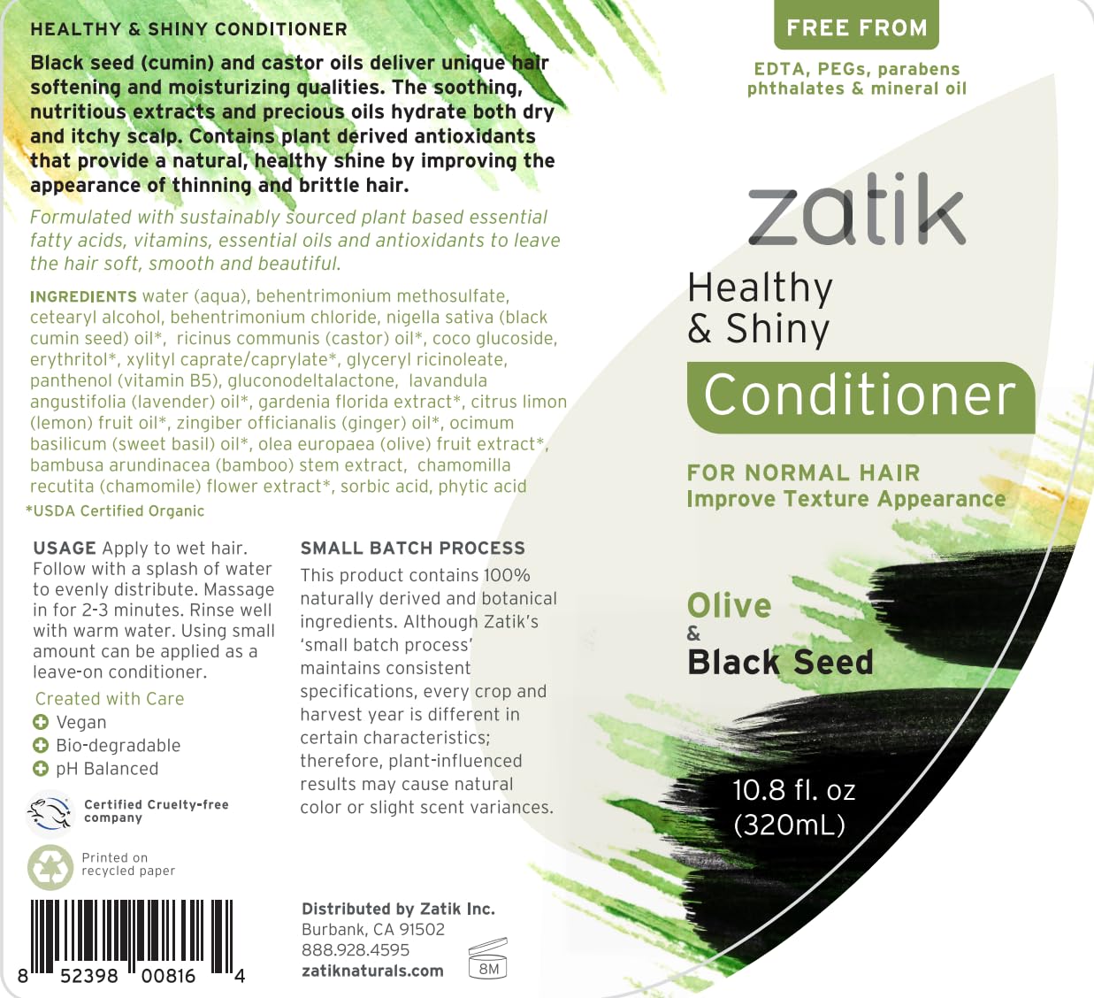 Zatik Naturals - Voluminizing Shampoo & Conditioner Set | Healthy, Shiny Hair - 10.80 fl oz Each