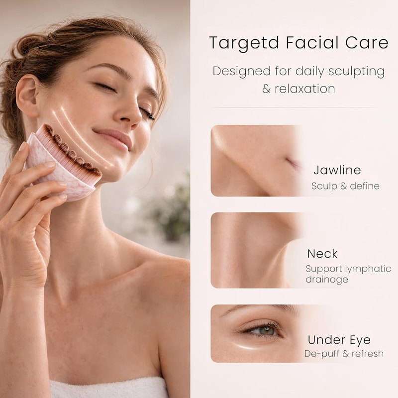 Lymphatic Contour Face Brush - Manual Drainage Massager for De-Puffing & Improved Skin Glow | Pink