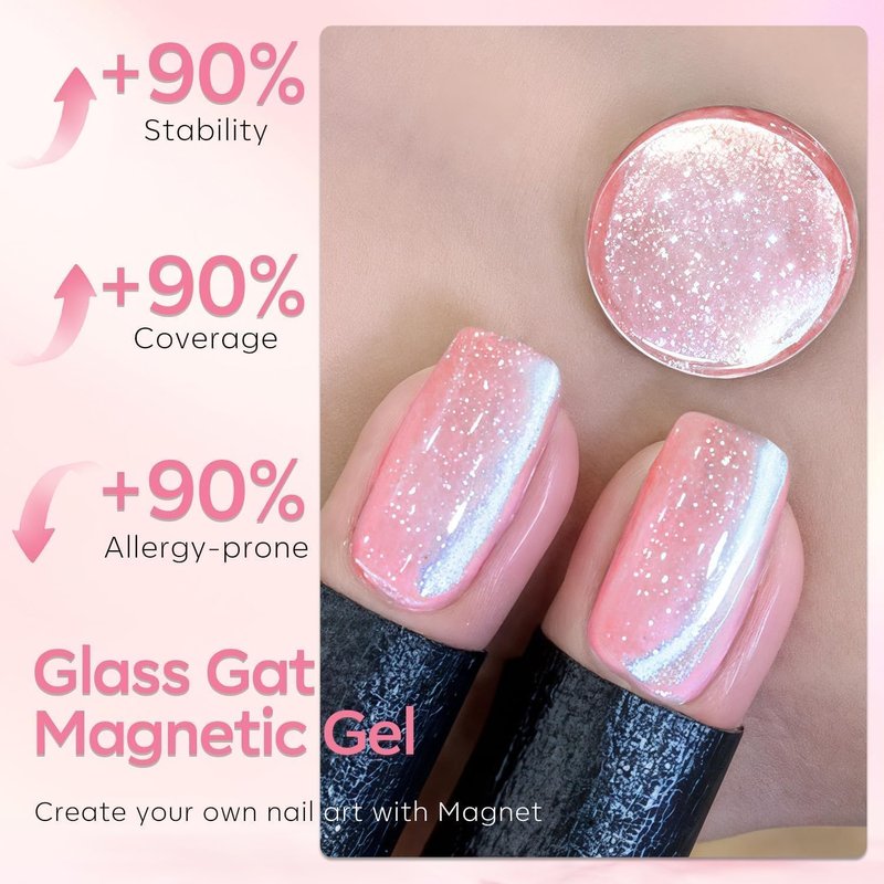 modelones Heart Cat Eye Gel Nail Polish, 2 PCS 15ML Pink Sliver Holographic 9D Cat Eye Glitter Multichrome Silver Pink Shades Polish with Magnet Soak Off Led Nail Art Gel DIY Salon Gift