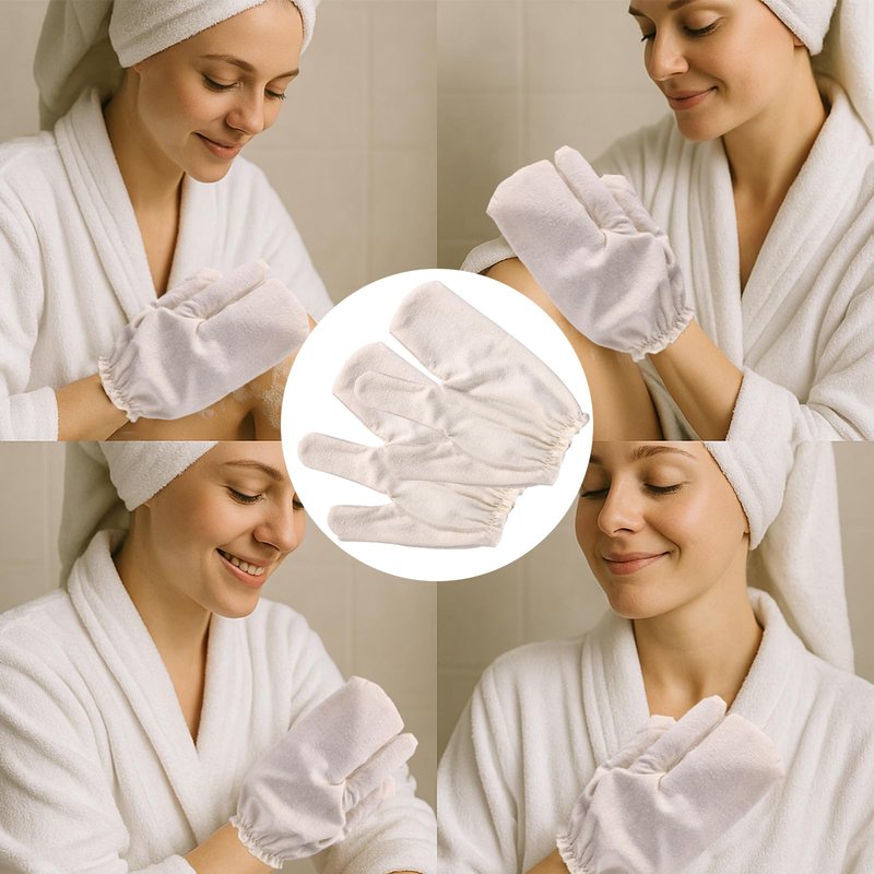 2 Pairs Raw Silk Massage Gloves, Ayurvedic Massage Gloves with Elastic Wrist Bands for Body Exfoliating and Dry Brushing for Women & Men Reusable Skin-Friendly (Beige)