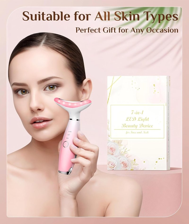 Dopsikn 7 Color Galvanic Machine - Red Light Therapy Face Massager for Wrinkles & Double Chin | Pink
