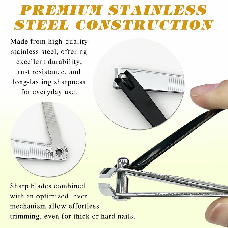 Black 2PCS Large Nail Clippers Set – Premium Stainless Steel Curved Blade Fingernail & Toenail Trimmers