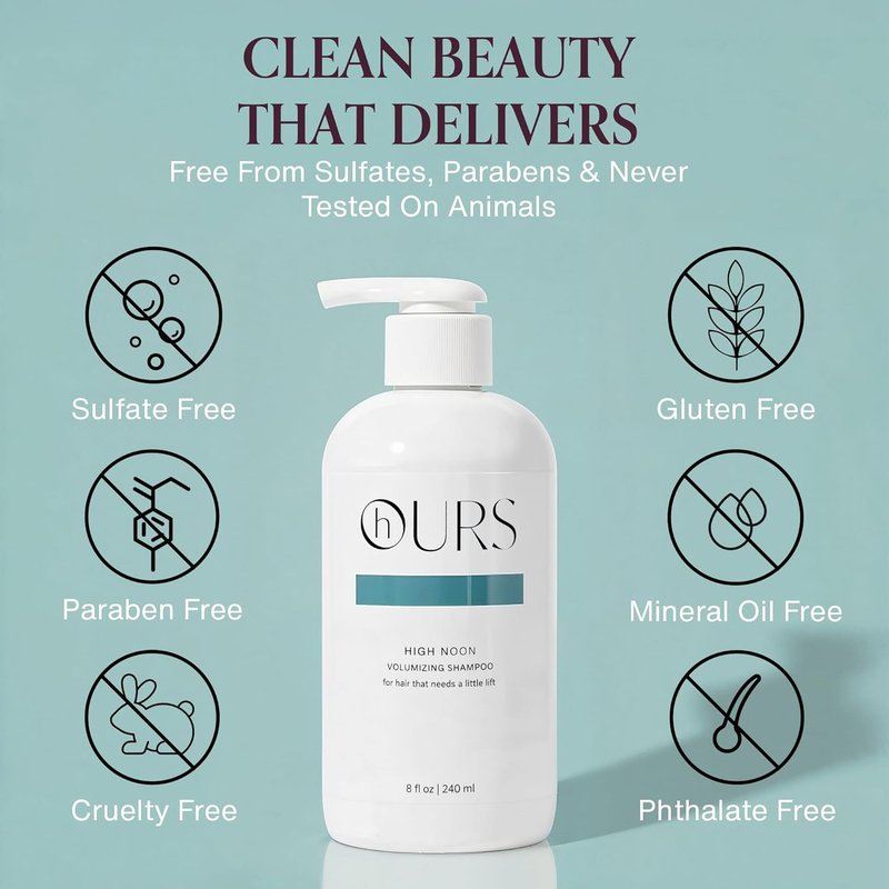hOURS High Noon Volumizing Shampoo for Fine & Thin Hair - Weightless Sulfate-Free Cleanser with Pea Protein & Arginine - Boosts Fullness, Strength & Body - Color-Safe Formula for Lifted Hair 8oz