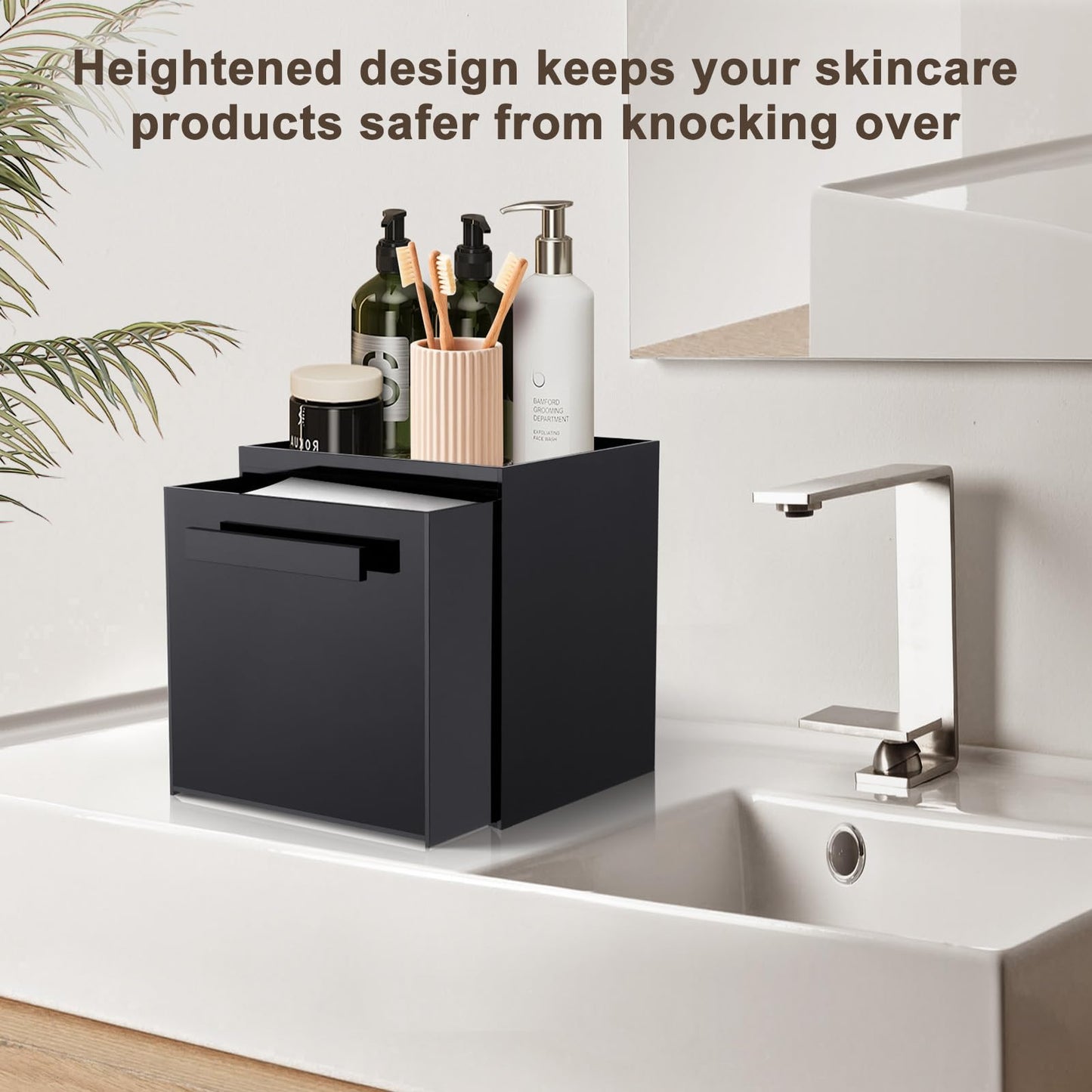 TAINESS Disposable Face Towel Storage Box Compatible with Clean Skin Club Clean Towel XL Acrylic Cosmetic Organizer Container Box Facial Towels Holder with Drawer Wall-Mounted (Glossy Black)