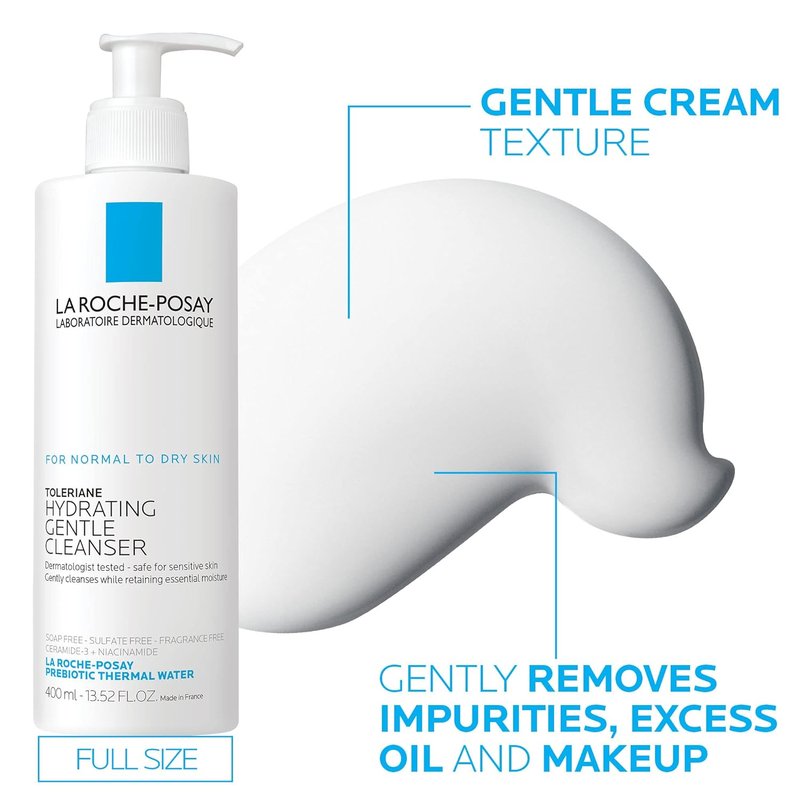 La Roche-Posay Toleriane Hydrating Face Cleanser - Gentle Daily Wash With Niacinamide & Ceramides | For Dry to Normal Sensitive Skin