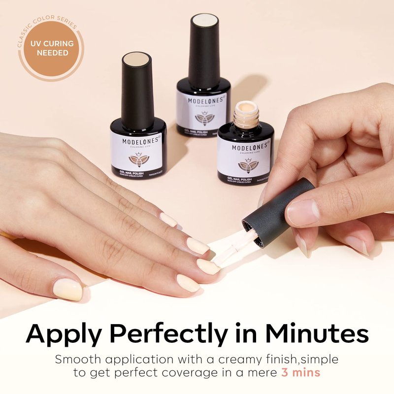 Modelones Nude Gel Nail Polish Set - 6 Neutral Colors for All Seasons | Soak Off Manicure Kit