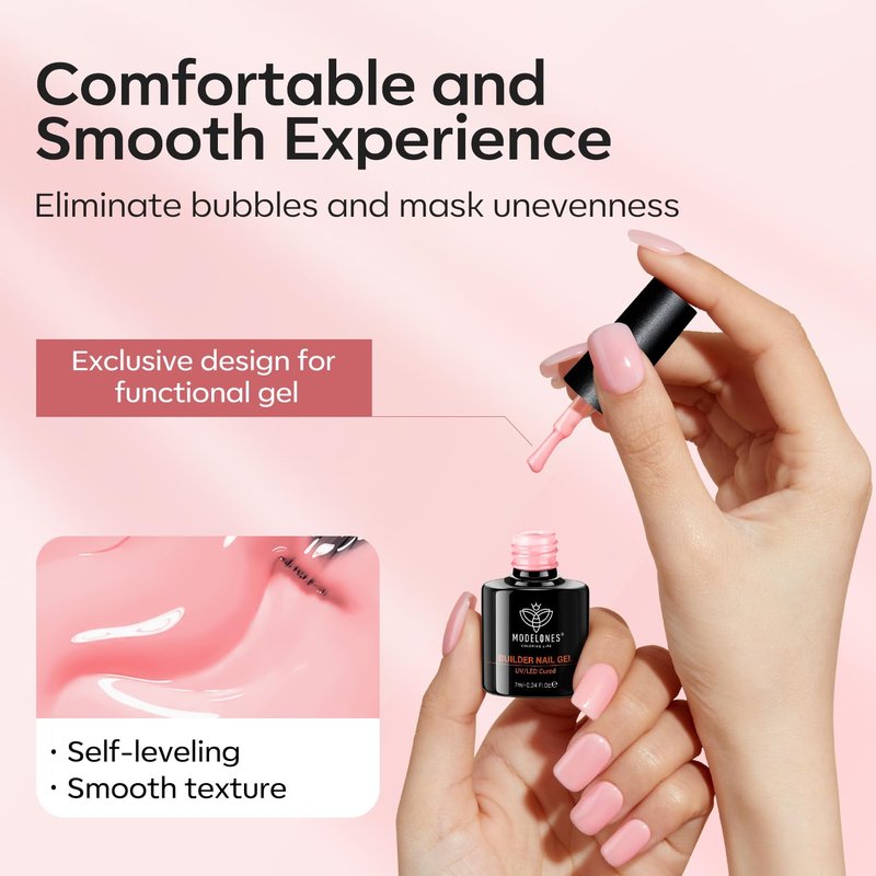 modelones Gel Polish Builder Nail Set, Base Colors 8-in-One Jelly Nude Pink Clear Builder Nail Gel for Nails Strengthener Hard Extension Rubber Lamp Cured 6 Colors