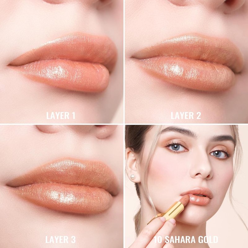 Oulac Metallic Lipstick - Lightweight Hydrating Formula, Full Coverage in Metallic Golden Nude, Vegan Beauty