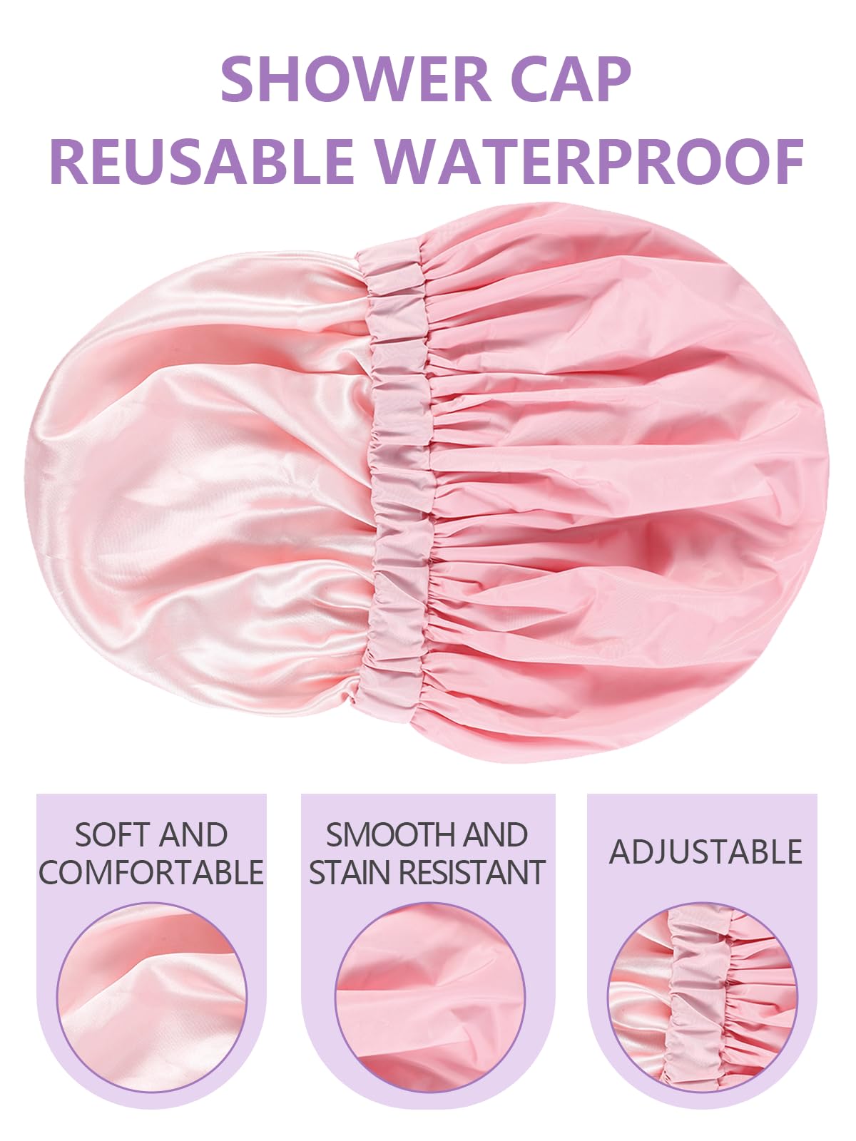 Years calm Reusable Waterproof Shower Caps for Women, Hair Caps for Showers, Double-Layer Elastic Design, for All Hairstyles, Travel-Friendly (pink)