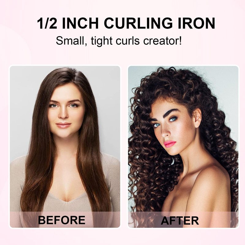 Professional 1/2 Inch Curling Iron, Tiny Curling Wand for Short & Long Hair, Ceramic Small Curling Iron Wand with 2 Temperature, Include Heat Protective Glove, Holiday Birthday Gifts for Women Girl
