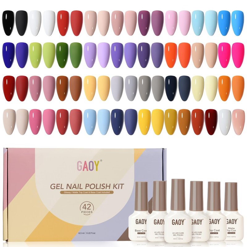 42 Pcs Gel Nail Polish Kit - Pink, White, Red & Nude Colors | Glossy & Matte Top Coat for Salon & DIY Manicure