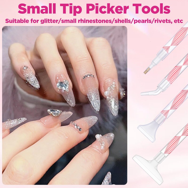 QFGasre Rhinestone Picker Tool Kit Pencil for Rhinestones with 8 Tips Bedazzling Tools for Nail Art Craft Crystals and Nail Charms Crafting Pickup Tool