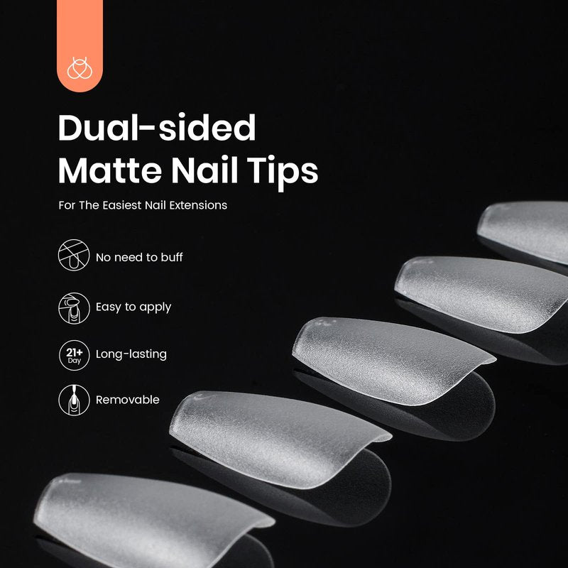 Beetles Short Coffin Gel Nail Tips for Nails Art, 510Pcs Matte Short Coffin False Fake Clear Acrylic Nails for Gel Polish/Dip Powder/Poly Extension for Women