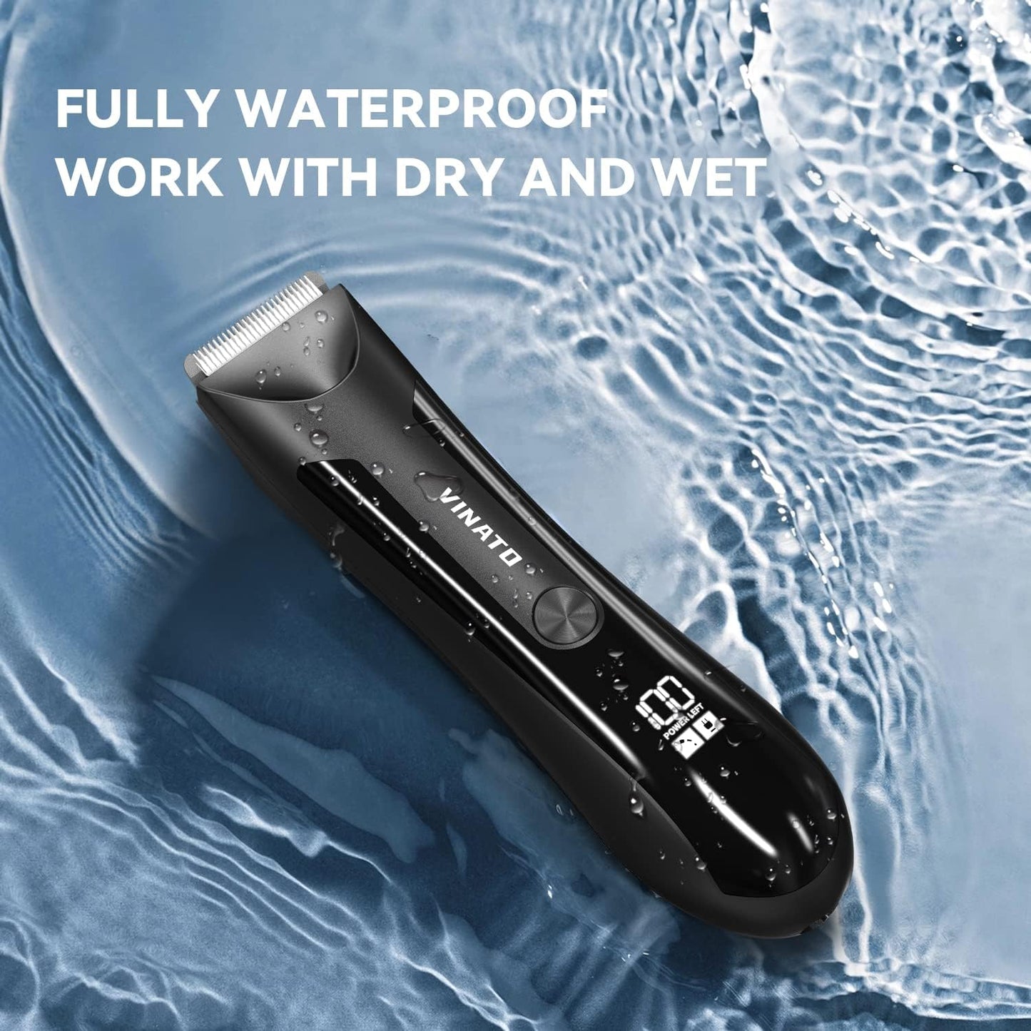 VINATO Electric Body Hair Trimmer - Waterproof Groin Hair Trimmer for Men | USB Rechargeable, Ceramic Blade, 90 Mins Battery Life