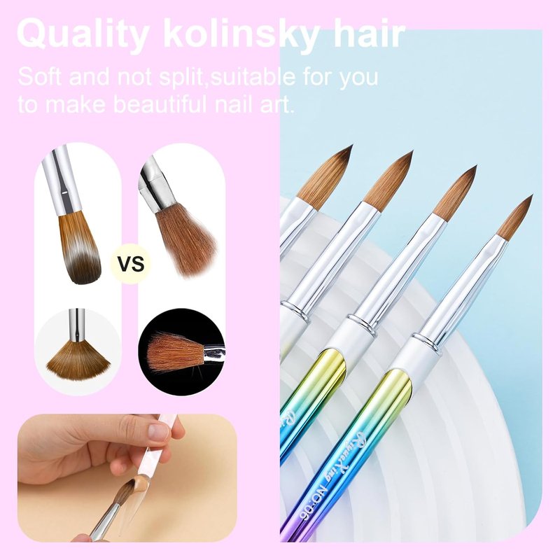 Acrylic Nail Brush Set - 4PCS Kolinsky Nail Art Brushes for Professional Manicure | Sturdy Handle, Oval Shape, 6/8/12/16 Sizes