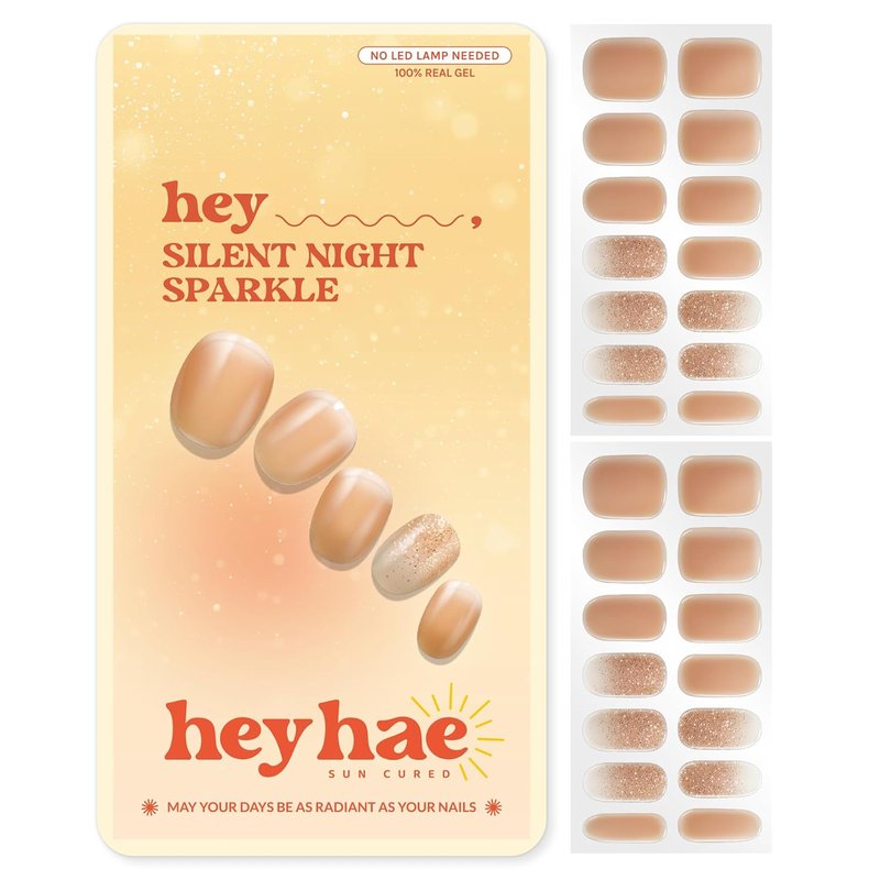 Semi Cured Gel Nail Strips - Gold Sparkle | Easy Apply & Remove, Salon Quality | 28 Strips, Prep Pads, Nail File & Stick