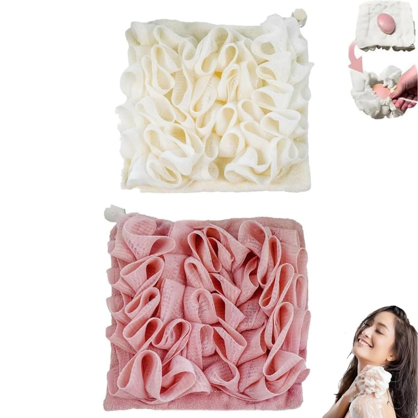 Wash Cloth Loofah Combo, The Soft Loofah and Washcloth, 2 in 1 Bath Loofahs Sponge, Loofahs Exfoliation, for Cleansing and Smooth Skin