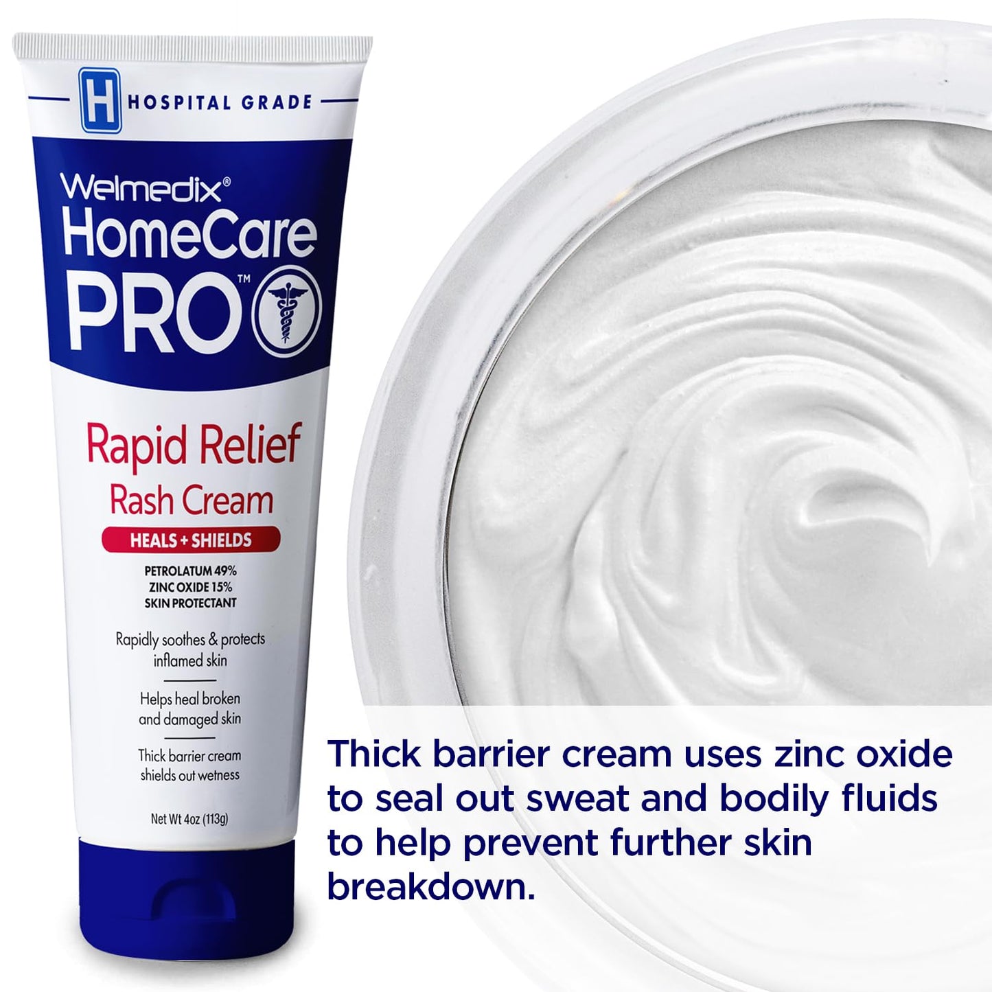 Welmedix Adult Diaper Rash Cream - Zinc Oxide Cream & Moisturizing Skin Barrier Cream, Maximum Strength Diaper Rash Cream for Adults, Skin Protection Ointment - 4oz, Pack of 3