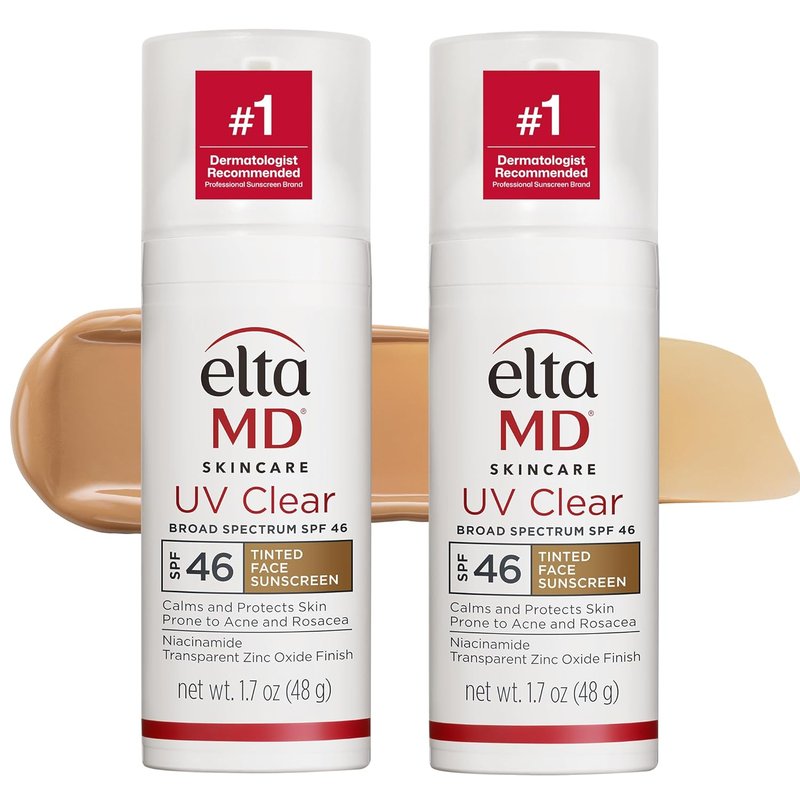 EltaMD UV Clear Tinted Sunscreen - SPF 46, Oil-Free Formula for Acne-Prone Skin, 1.7 oz (Pack of 2)