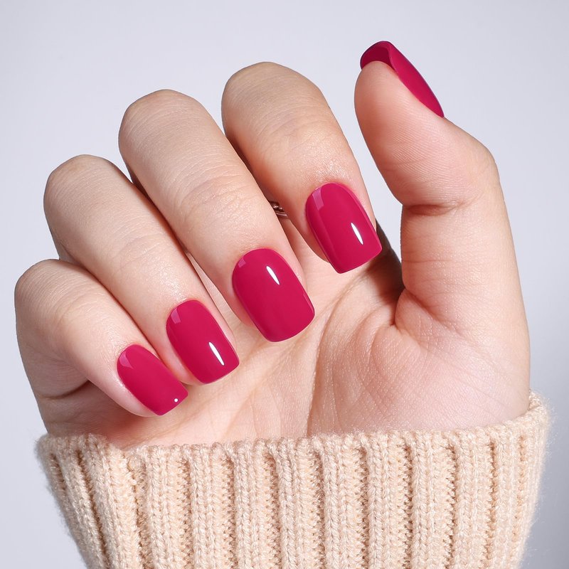 Hot Pink Press On Nails - Short Square Press On Nails with Glue for Women, Reusable Fake nails in 15 Sizes, 30 Stick On Nails