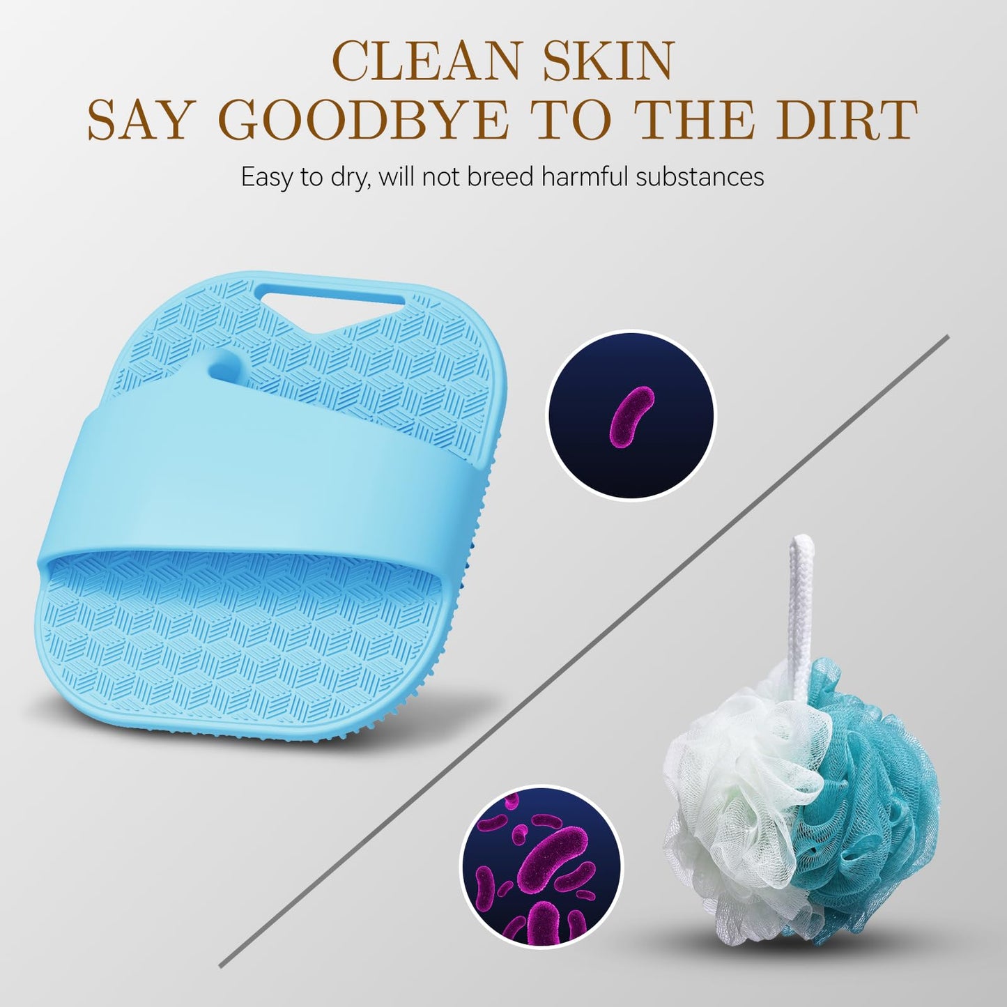 Zinc Infused Silicone Body Scrubber for Men, New Upgrade Deep Exfoliating Body Scrubber for Shower, Silicone Loofah Men for Sensitive Skin with Lathering Bristles and Ergonomic Non-Slip Handle (Blue)