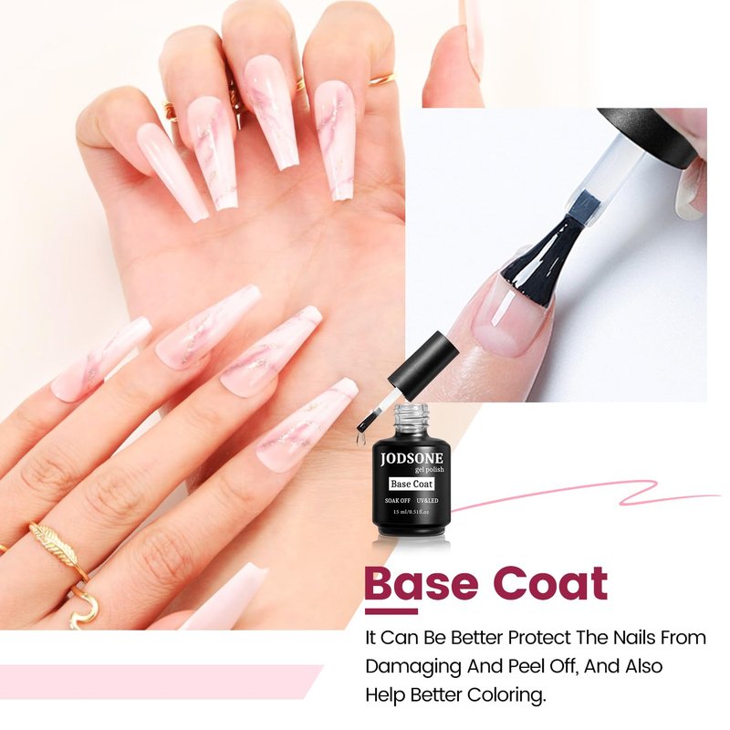 JODSONE Base Coat Gel Nail Polish - Quick Drying, Durable, Soak Off | 15ML Clear Glossy Finish