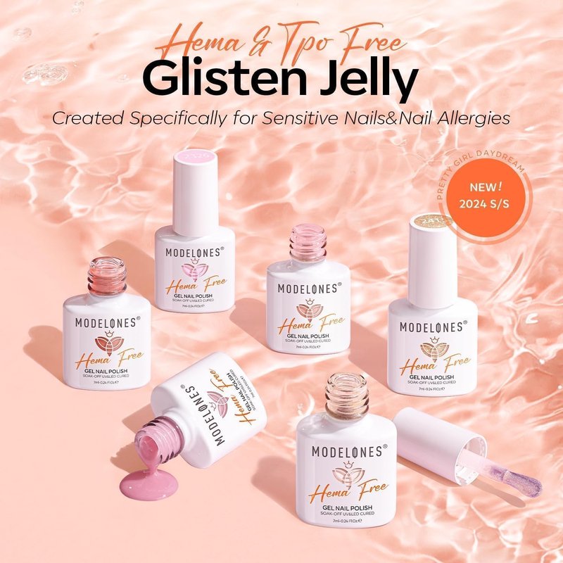 modelones Jelly Gel Nail Polish 6 Colors Hema Free Transparent Jelly Milky Pink Sheer Pink Neutral Nude Gel Polish Nail Soak off Nail Polish French Nail Art Manicure DIY Home Salon Gift Women