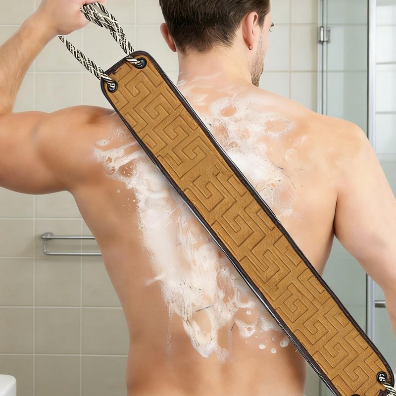Back Scrubber with Handles, 38 Inches Exfoliating Shower Towel Body Scrubber for Men Women, Double-Sided Back Exfoliator Body Cleaner to Scrub Your Skin, Back Washer for Shower, Bath Scrubber for Body