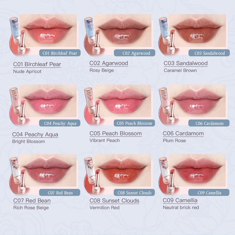 Flower Knows Butterfly Cloud Collar Glossy Lipstick,Hydrating Solid Lip Gloss,Moisturizing Red Tinted Lip Balm,Long Lasting Lip Gloss in Balm for Girls&Women,(C09 Camellia)