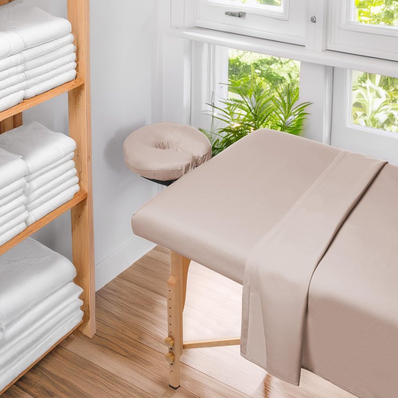 Saloniture 3-Piece Microfiber Massage Table Sheet Set - Premium Facial Bed Cover - Includes Flat and Fitted Sheets with Face Cradle Cover - Sand Brown