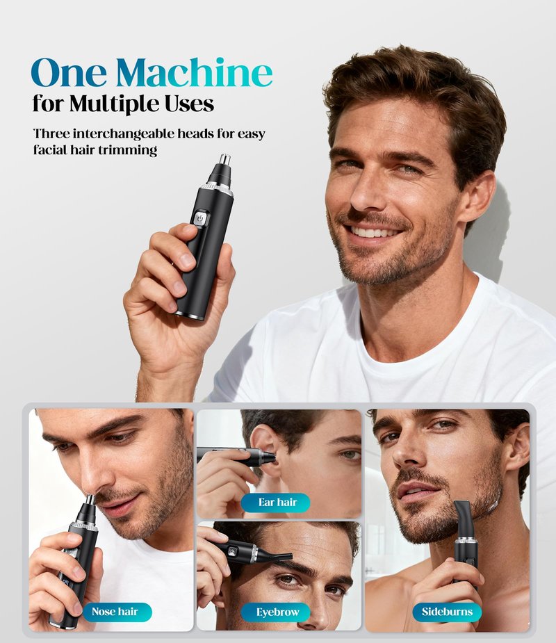 Apetexo Nose Hair Trimmer for Men and Women, Type-C Rechargeable Precision Groomer with Double-Edged Blades, Painless & IPX7 Waterproof Design for Nose, Ears, Eyebrows and Facial Hair