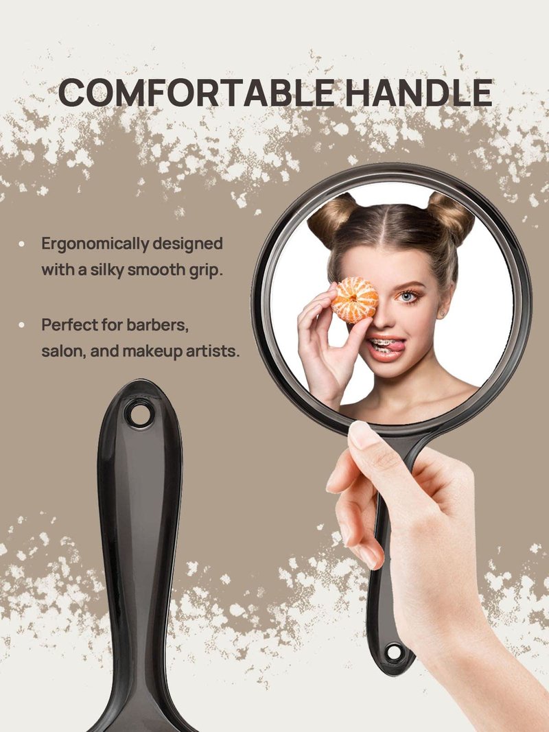 OMIRO Hand Mirror, Double-Sided Handheld Mirror 1X/3X Magnifying Mirror with Handle, Set of 3 (Transparent Black)