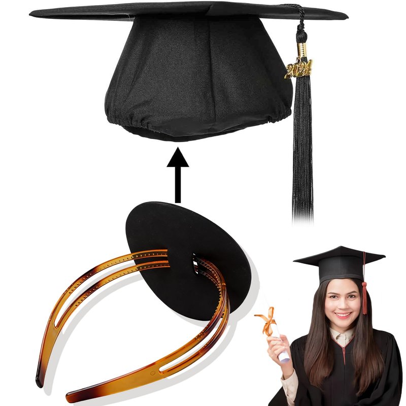 QDTK Graduation Cap Headband Brown Firm Anti-fall Hairband for Graduation Hat with Adhesive Felt,Round Adjustable Grad Cap Head Band Hat Accessories for Graduates(02)