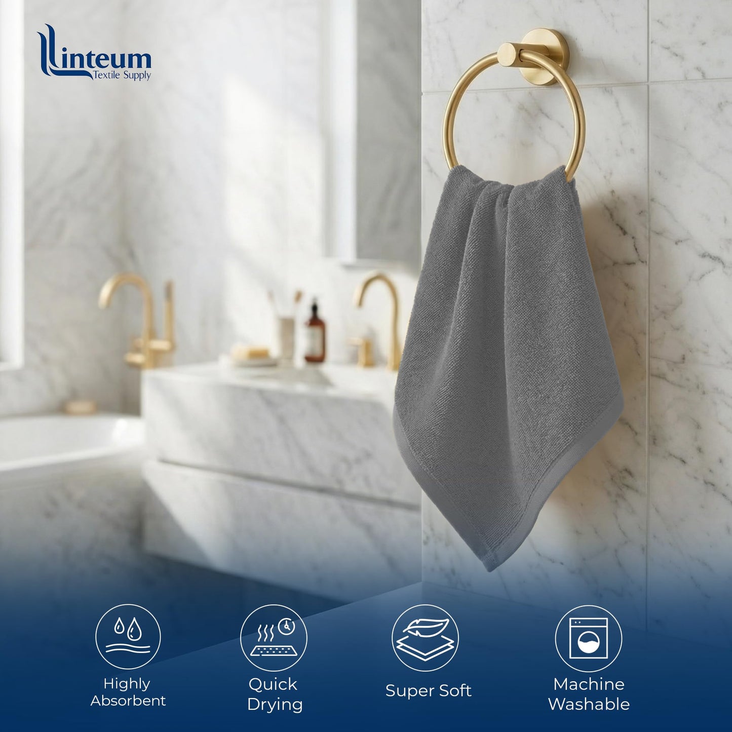 Linteum Textile Supply Premium 12x12 Washcloth (Grey) – 100% Cotton Zero Twist Towels | Absorbent, Quick Dry, Durable for Bathroom, Spa, Gym (12 Pack)