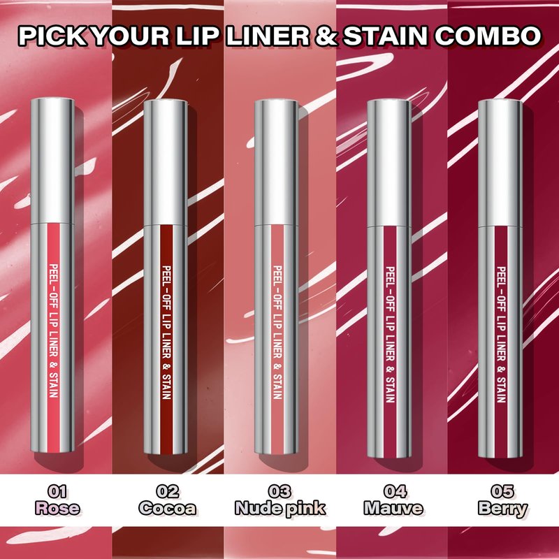 Cilrofelr Peel Off Lip Liner Stain, Long Wear Tattoo Lip Liner with Tweezer, Peel Off Lip Stain with Matte Finish, Long Lasting, Waterproof, Transfer-proof, Highly Pigmented Color (Berry)