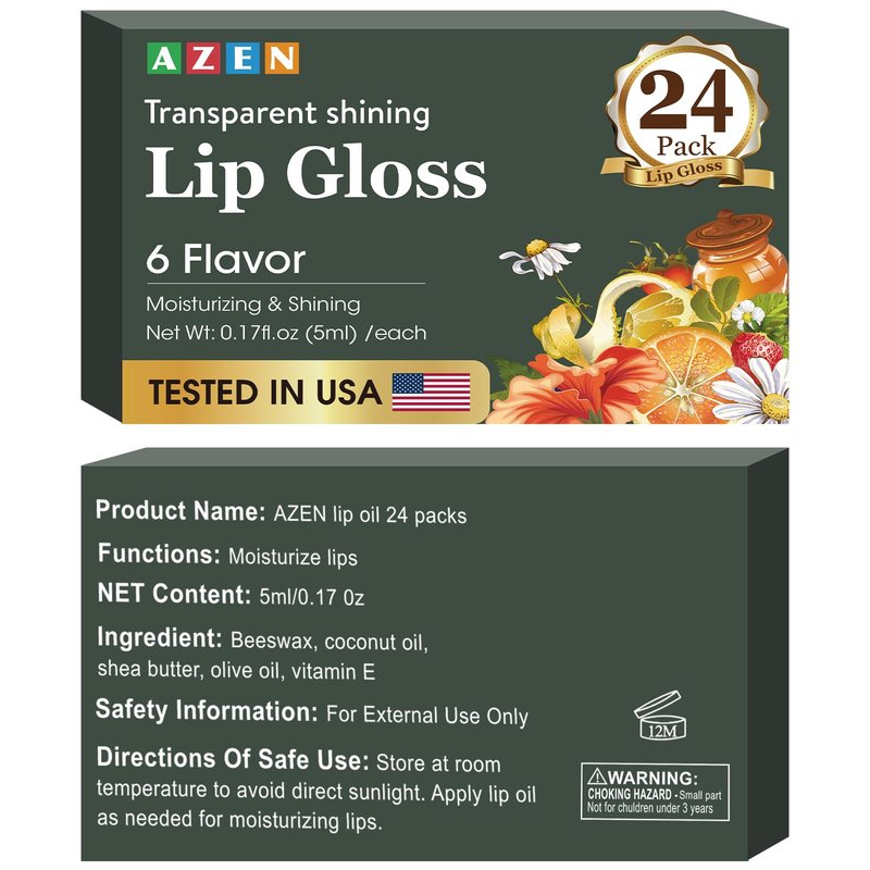 AZEN 24 Pack Lip Gloss Set, Clear Lip Gloss Bulk, Lip Oil for Dry Cracked Lips Moisturizing Hydrating Nourishing with Vitamin E, Mothers Day Gifts for Women