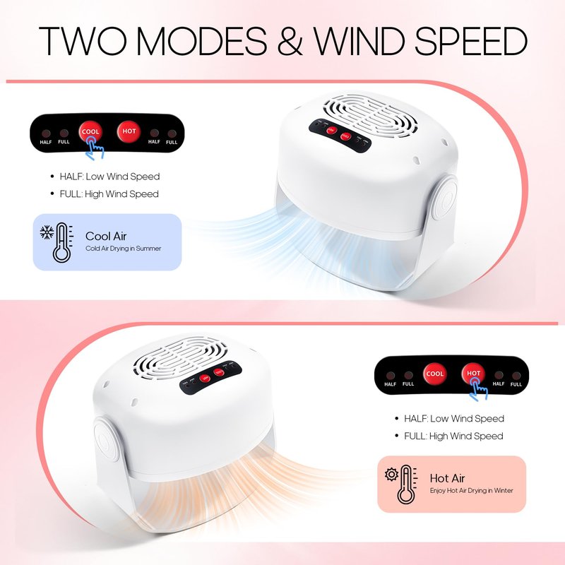 Nail Fan Dryer for Regular Nail Polish,LXIANGN Rotating Regular Polish Nail Dryer Fan with Hot and Cool Air,Professional Air Nail Dryer for Manicure Salon and Daily Home Use (White)