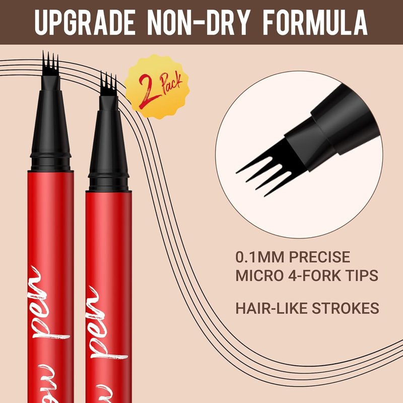 Eyebrow Pencils for Women - Precise 4-Tip Brow Pen 2 Pack | Natural-Looking Fuller Brows, Light Brown