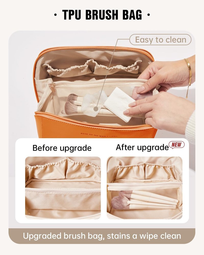 EACHY Travel Makeup Bag - Large Capacity Waterproof PU Leather Cosmetic Organizer for Essentials