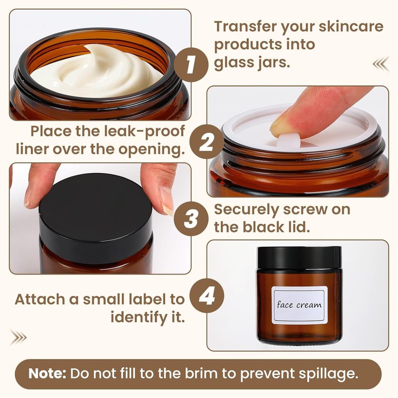 Amber Glass Jars - 40 Pcs 2 oz Leakproof Containers with Lids, Labels & Spatulas | Ideal for Essential Oils, Spices, Candle Making
