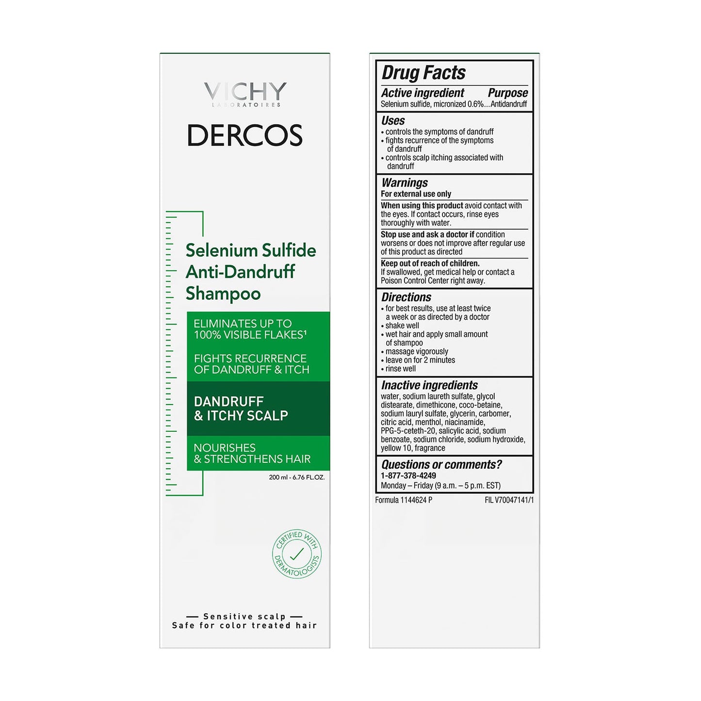 Vichy Dercos Dandruff Shampoo, Antifungal Itchy Scalp Treatment for Men & Women, Clinical Strength Selenium Sulfide, Formulated with Niacinamide & Salicylic Acid, Dermatologist Recommended, 6.76 fl oz