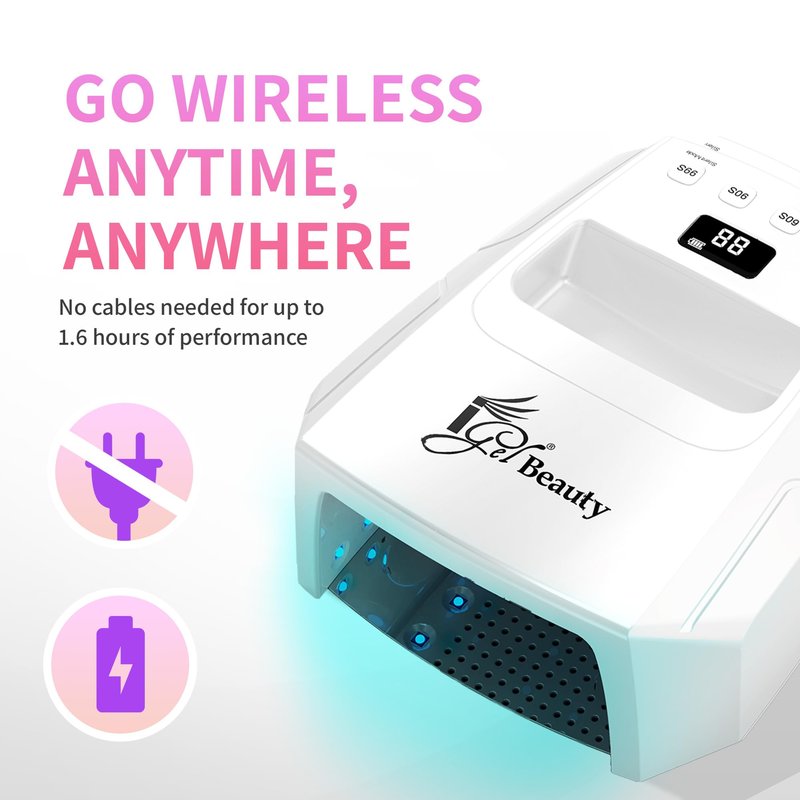iGel Beauty Hybrid - X Nail Lamp – 48W UV/LED Nail Dryer, Wireless Rechargeable, Smart Timer, Removable Tray, Cordless Gel Nail Lamp for Manicure Pedicure