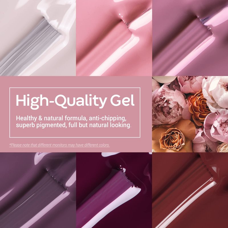modelones Gel Nail Polish- 6 Colors Pink Brown Burgundy Red Gel Polish Set Peach Pastel Pink Nail Polish Kit Soak Off Manicure Set Nail Art Gift for Women DIY Home Salon