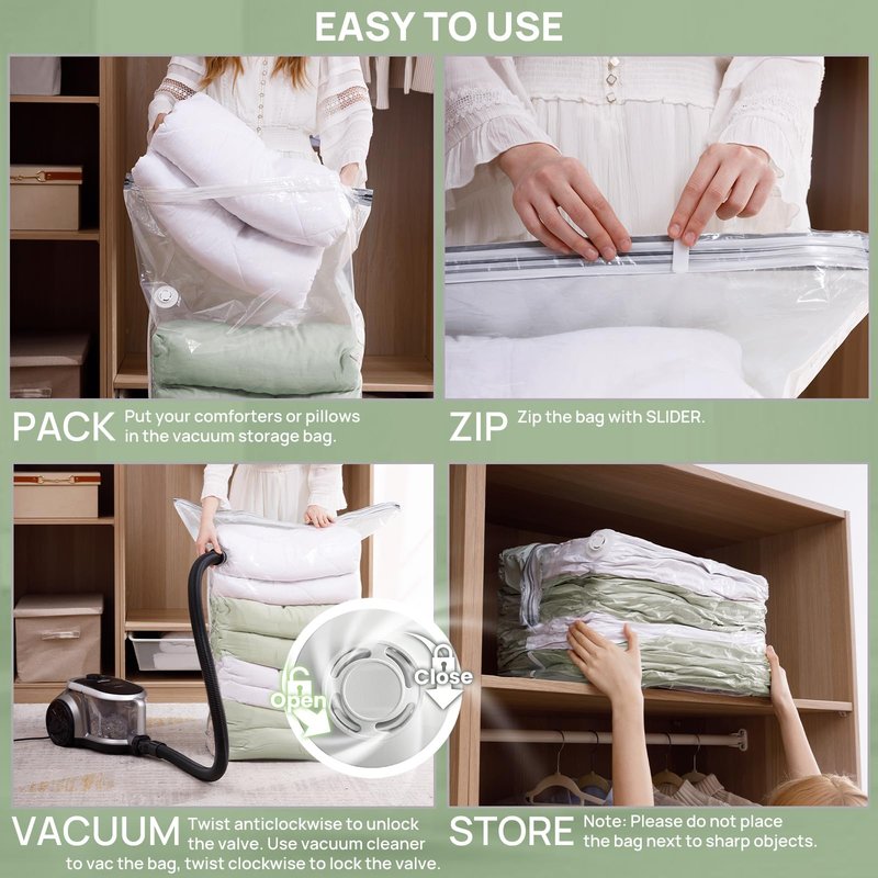 LEVERLOC Vacuum Storage Bags, Jumbo Cube 4 Pack (31x40x15 Inch), Closet Organizers and Storage Vacuum Sealer Bag for Beddings Comforters Blankets Quilts Pillows Clothes